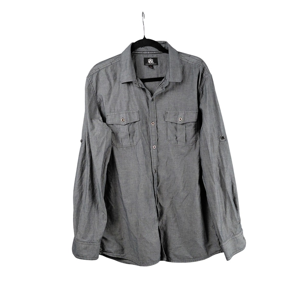 Rock Republic Men‎ Long Sleeve Button Up Shirt Gray Chambray Size L